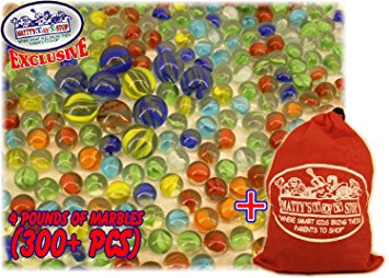 Deluxe 4 Pounds (300  Count) of Cat's Eyes Marbles & Shooters with Exclusive "Matty's Toy Stop" Storage Bag