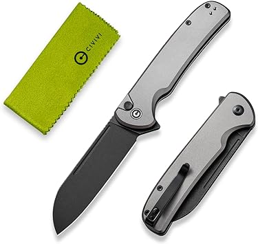 CIVIVI Chevalier II Folding Pocket Knife, Button Lock Knife for EDC 3.47" Black Stonewashed 14C28N Sheepsfoot Blade plus Aluminum Handle, Utility Knife for Men Women Gift C20022B-3