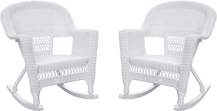 Jeco , Set of 2 Wicker Rocker Chairs, White