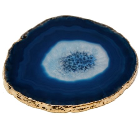 Authentic Brazilian Agate Slice With Gold Plated Rim (Blue)