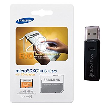Samsung 128GB MicroSD XC Evo Class 10 UHS-1 TF MicroSDHC TransFlash High Speed Memory Card MB-MP128DA 128G 128 GB GIGS (M.E128V.605.RT.550) with USB SoCal Trade© SCT Dual Slot MicroSD & SD Memory Card Reader - Retail Packaging