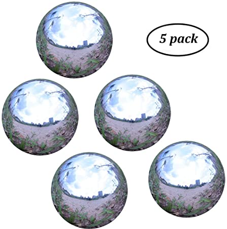Kanff Stainless Steel 2" Gazing Ball for Homes and Gardens Ornament, Hollow Ball Mirror Polished Shiny Sphere, Pack of 5