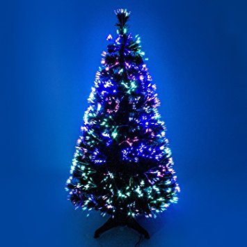 FunkyBuys® Tall 6ft Black Fibre Optic Christmas Xmas Tree w/ Multicolor Tips