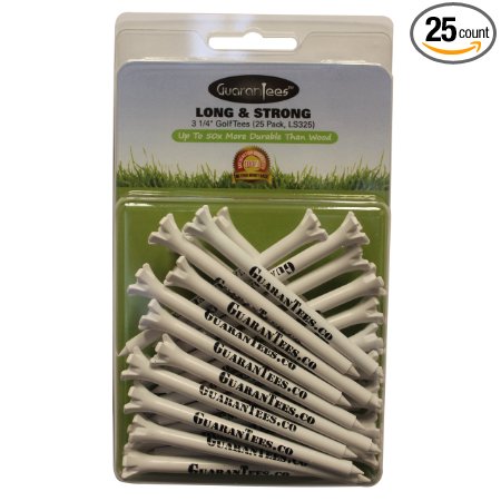 Golf Tees, GuaranTees Long & Strong, 3 1/4" Nearly Unbreakable Plastic, Low Friction, Consistent Height, 25 Pack of Tees For Golf, Made in USA, 100% Satisfaction Guarantee