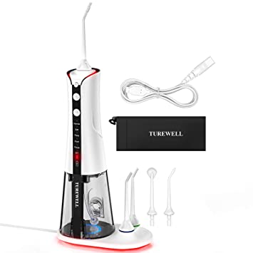Cordless Water Dental Flossing, 300ML Portable Water Teeth Cleaner with 6 Modes, TUREWELL IPX7 Waterproof Oral Irrigator, Electric Water Dental Pick for Travel/Home/Braces (White)