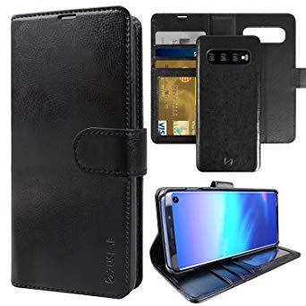 ZUSLAB Genuine Leather for Samsung Galaxy S10 Detachable case with Credit Card Holder Slot Wallet - Black