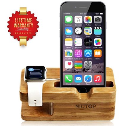 NIUTOP Apple Watch Stand, iWatch Wood Charging Stand Bracket Docking Station Stock Cradle Holder for Both 38mm and 42mm