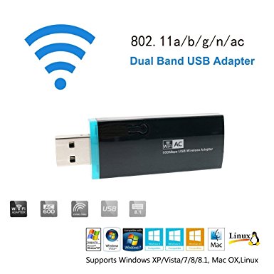 URANT AC600Mbps USB Wifi Adapter Dual Band (2.4G/150Mbps 5G/433Mbps) 802.11ac/n/g/b USB Wireless Network Adapter USB Wifi Dongle Network Lan Card for PC Windows 10/8.1/7/XP/Vista Mac OS