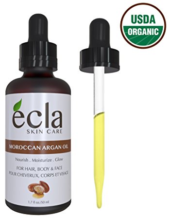 Organic Moroccan Argan Oil for Face Hair Skin & Nails 100% Pure Certified (1.7 Oz - 50 ml) - PREMIUM Quality1st Grade Virgin Cold Pressed - Huile Argan du Maroc