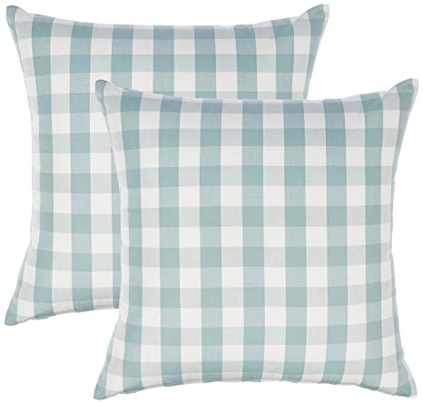 REDEARTH Checks Throw Pillow Cushion Covers-Woven Decorative Farmhouse Cases Set for Couch, Sofa, Bed, Farmhouse, Chair, Dining, Patio, Outdoor, car Cotton (18x18; Sage Green) Pack of 2
