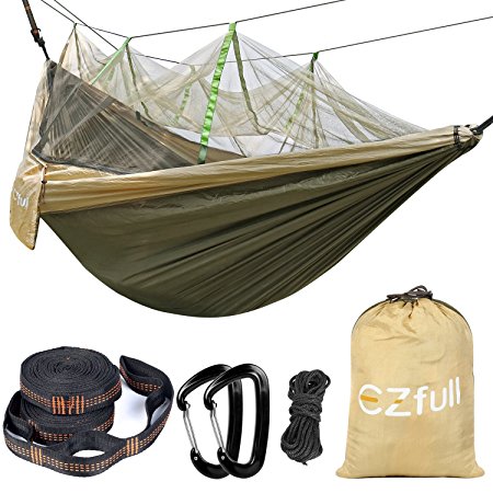 Double Camping Hammock with Mosquito Net EZfull - Lightweight Portable Hammock 660LBS Outdoor Hammock , Best Parachute Double Hammock For Backpacking, Camping, Travel, Beach, Yard. 118"(L) x 78"(W)