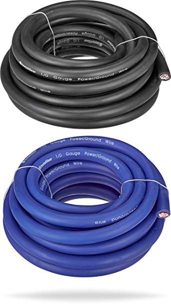 InstallGear 1/0 Gauge 25ft Blue and 25ft Black Power/Ground Wire True Spec and Soft Touch Cable