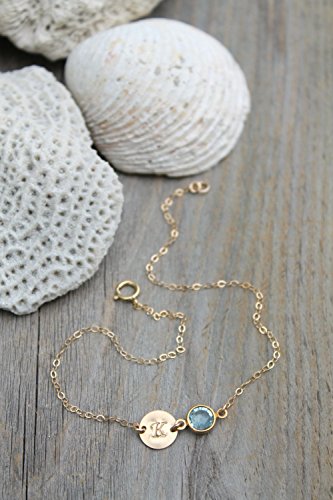 ANKLET personalized ankle bracelet,14k gold filled, custom stamped initial disc & Swarovski Birthstone, beach wedding, Bridesmaids Gift, hand made ankle chain
