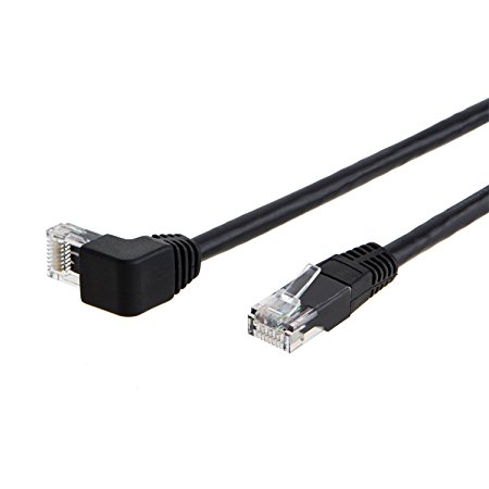 CableCreation Angle CAT6 Ethernet Patch Cable(6 Feet), Upward Angled Lan Cable with 50U”Gold Plated Contact, Black Color