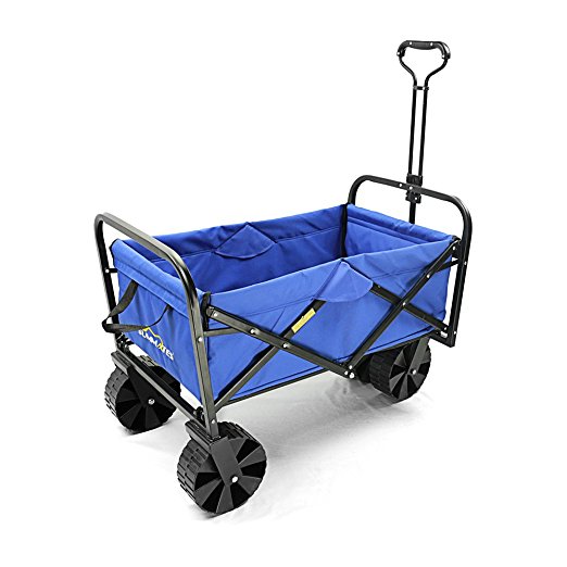 Summates Collapsible Folding Utility Wagon ,Garden cart,outdoor,shopping (Black Frame Blue Fabric)
