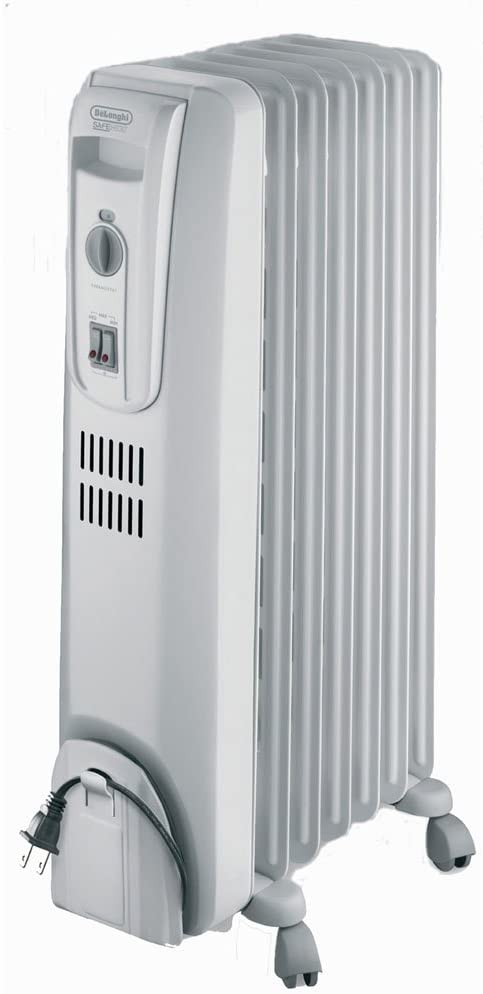 DeLonghi Oil-Filled Radiator Space Heater, Full Room Quiet 1500W, Adjustable Thermostat 3 Heat Settings, Energy Saving, Safety Features, Light Gray, TRH0715