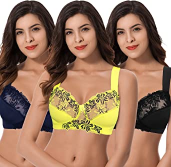 Curve Muse Women's Plus Size Minimizer Unlined Wireless Lace Full Coverage Bras