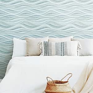 RoomMates RMK11943RL Blue and Green Mosaic Waves Peel and Stick Wallpaper, blue, green, Roll