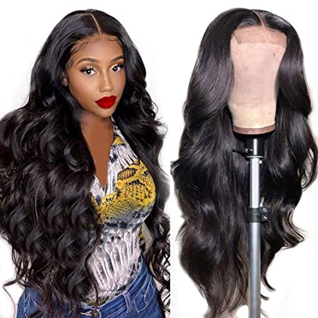 Lace Front Wigs Human Hair Body Wave Brazilian Virgin Human Hair Wigs,130% Density Body Wave Wigs for Black Women 4x4 Lace Closure Wigs Natural Color (28 inch)