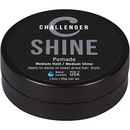 Shine Pomade - Challenger - 1.5OZ Medium Hold & Shine - Best Men's Styling Pomade - Water Based, Clean & Subtle Scent, Travel Friendly. Hair Wax, Fiber, Clay, Paste, and Cream, All In One