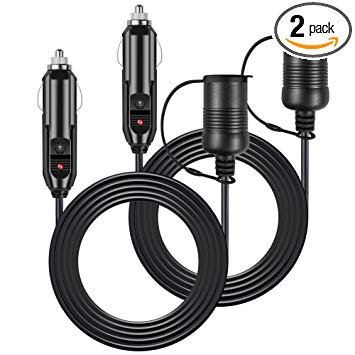 AstroAI 2 Pack Car Cigarette Lighter Extension Cord, 12 Ft 12V 120W Heavy Duty Cigarette Lighter Plug Socket with Fuse, Black