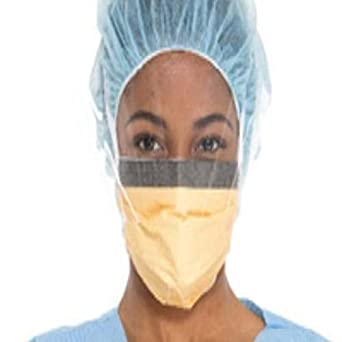 Halyard Health 48247 Fluidshield Level 3 Surgical Mask with So Soft Lining, Anti-Glare Wraparound Visor, Fog-Free, Orange (4 Boxes of 25, 100 Total)