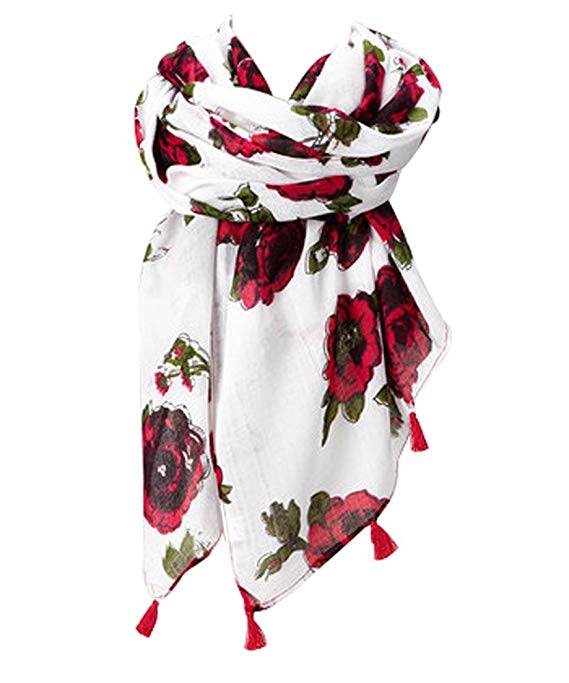 Amtal Women Red Rose Floral Design Lightweight Soft Casual all Season Scarf