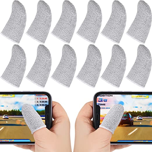 30 Piece Finger Sleeve for Gaming Mobile Game Controller Finger Thumb Sleeve Anti-Sweat Breathable Seamless Touchscreen Finger Cover Silver Fiber for Phone Game PUBG (Gray)