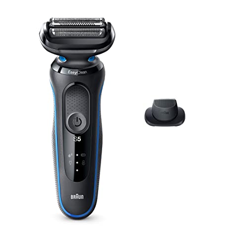 Braun Electric Razor for Men, Series 5 5018s Electric Shaver with Precision Trimmer, Rechargeable, Wet & Dry Foil Shaver with EasyClean, Black/Blue