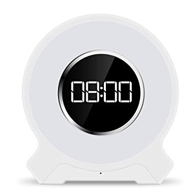 Autoor 7 Colors Bedside Wake-Up Light Alarm Clock Sunrise Electronic Alarm Clock with LED display，Wireless Speaker, FM Radio, TF Card Play，Audio AUX Cable and Intelligent Timing