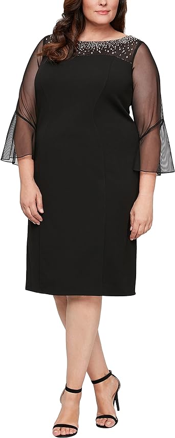 Alex Evenings Women's Plus Size Short Shift Dress with Embellished Illusion Detail