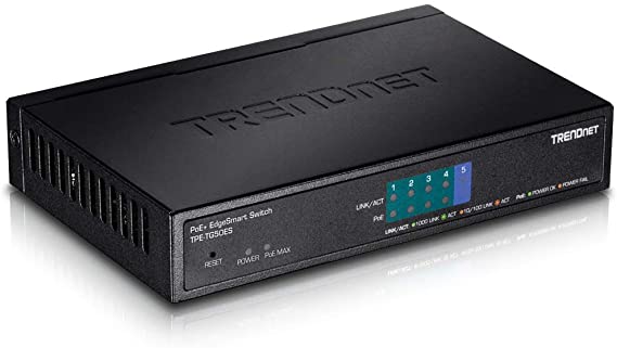 TRENDnet 5-Port Gigabit EdgeSmart PoE  Switch, 4 x Gigabit PoE  Ports, 1x Gigabit Port, 31W PoE Power Budget, Managed PoE  Switch, Wall mountable, Desktop Switch, Lifetime Protection, TPE-TG50ES