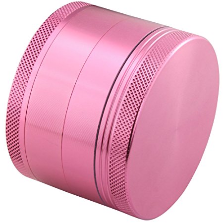 DCOU Large Aluminum Pollen Tobacco Grinder / Spice Grinder / Herb Grinder / Weed Grinder, with Sifter,with Magnetic Cover, 4 Piece 2.5 Inches (Pink)