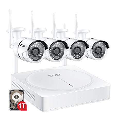 ZOSI 1080P Wireless Security Camera System 4CH 1080P network video recorder (4) 2.0MP bullet cameras with 1TB hard drive Full HD outdoor indoor security system