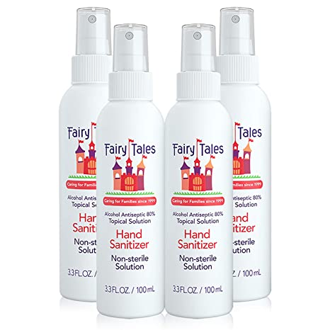 Fairy Tales Hand Sanitizer Spray- 80% Alcohol - Portable Hand Sanitizer for Kids or Adults - Travel size- Made in USA- 3.3oz (4 pack)