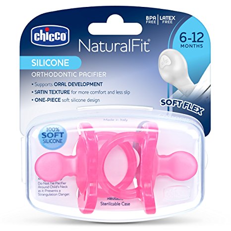Chicco NaturalFit Pacifier Pink Soft Silicone 6-12M (2 pcs,Packaging May Vary)