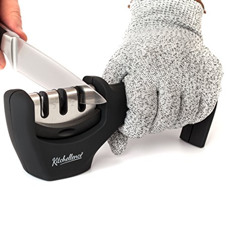Kitchen Knife Sharpener - 3 Stage Knife Sharpening Tool Helps Repair, Restore and Polish Blades - Cut-Resistant Glove Included