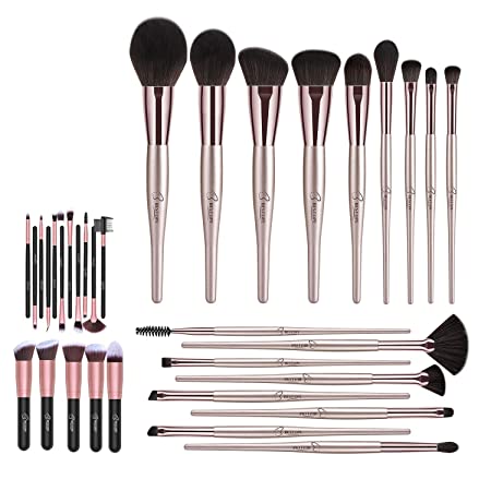 BESTOPE 16 Pcs Makeup Brush Set (Rose Golden) & 18 Pcs Makeup Brush Set Belly-type Handle Series (Champagne Gold)