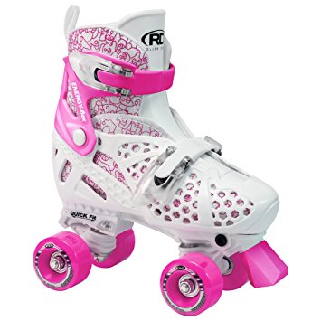 Roller Derby Girl's Trac Star Adjustable Roller Skate, White/Pink