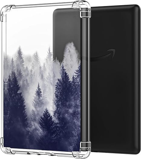 MoKo Case for 6.8" Kindle Paperwhite (11th Generation-2021) and Kindle Paperwhite Signature Edition, Ultra Clear Soft Flexible Transparent TPU Skin Bumper Back Cover Shell, Gray Forest