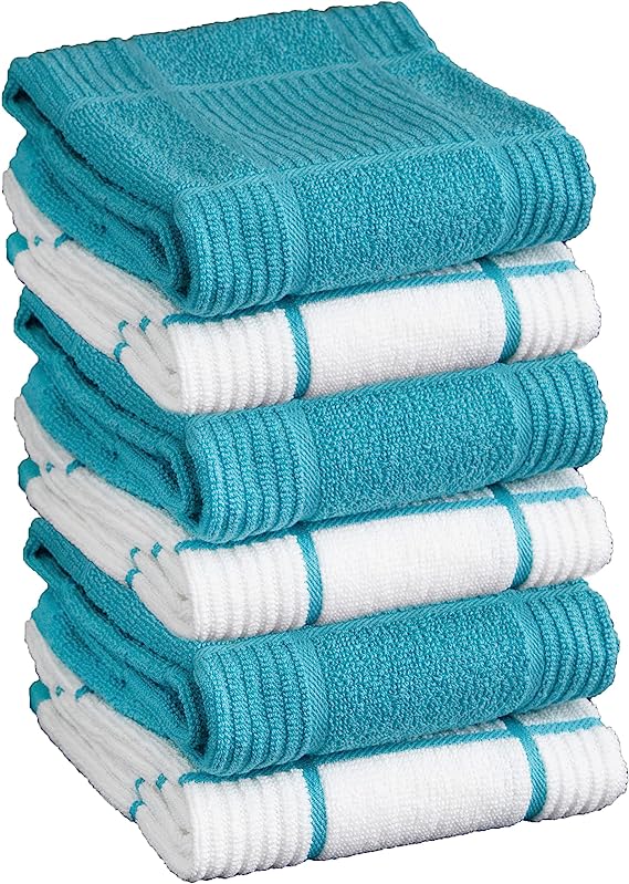 T-fal Premium Kitchen Towels (6-Pack), 16" x 26", Highly Absorbent, Super Soft, Long-Lasting, 100% Cotton Dish Towels, Hand Towels, Tea Towels, Bar Towels, Solid and Checked, Breeze