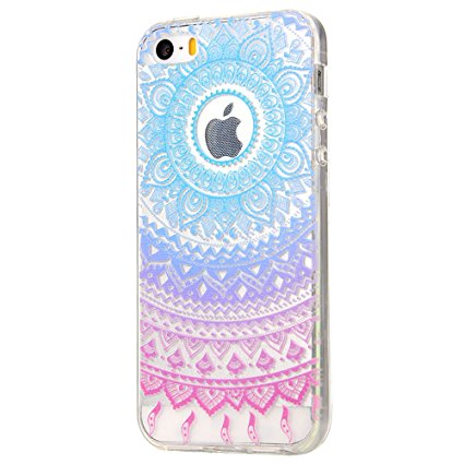 iPhone SE Case, JAHOLAN Beautiful Clear TPU Soft Case Rubber Silicone Skin Cover for iPhone 5/5S/SE - Blue Purple Tribal Mandala