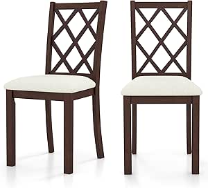 Giantex Wood Dining Chairs Set of 2, Farmhouse Kitchen Chair with Rubber Wood Legs, Max Load 400 Lbs, Armless Wooden Dining Side Chairs w/Cushion Seat, High Back Upholstered Dining Room Chair, Walnut