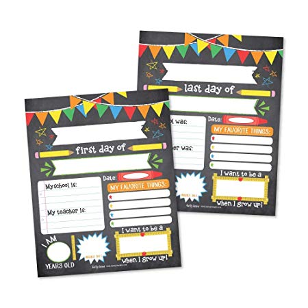 10 Colorful First and Last Day of School Interview Signs, Back to School Photo Booth Prop Color, 1st Preschool, Kindergarten, Pre K Grade, Reusable Reversible Girl Boy Kid Child Year 8x10 Card Stock