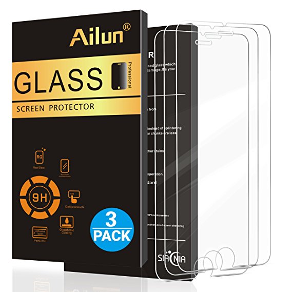 iPhone 8 plus 7 plus 6s plus 6 plus Screen Protector,[3Pack]by Ailun,2.5D Edge Tempered Glass,Ultra Clear,Scratch-Resistant,Case Friendly,Siania Retail Package
