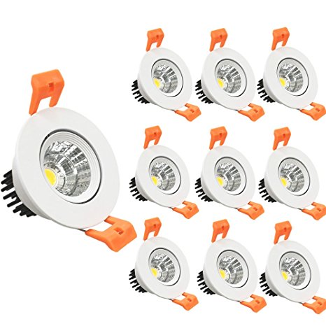 LightingWill 10-Pack 3W CRI80 LED Downlight Dimmable 230LM Directional Recessed COB Ceiling Light Cut-out 2in(51mm) 60 Beam Angle 5500K-6000K Daylight White 25W Halogen Bulbs Equivalent