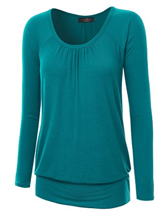 MBJ Womens Long Sleeve Front and Back Shirring Raglan Top - Made in USA