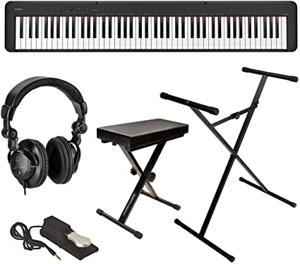 Casio CDP-S150 88-Key Compact Digital Piano (Black), Bundle with Bench, Stand, Sustain Pedal and H&A Studio Headphones