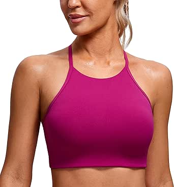 CRZ YOGA Butterluxe Womens High Neck Y Back Sports Bra - Padded Halter Racerback Spaghetti Thin Strap Workout Yoga Bra