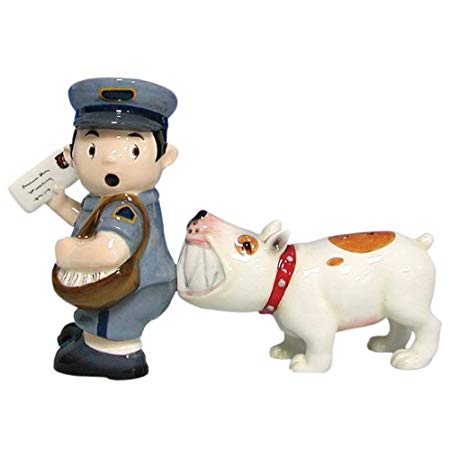LOVATIC  Mwah Magnetic Mailman and Dog Salt and Pepper Shaker Set, 3-3/4-Inch